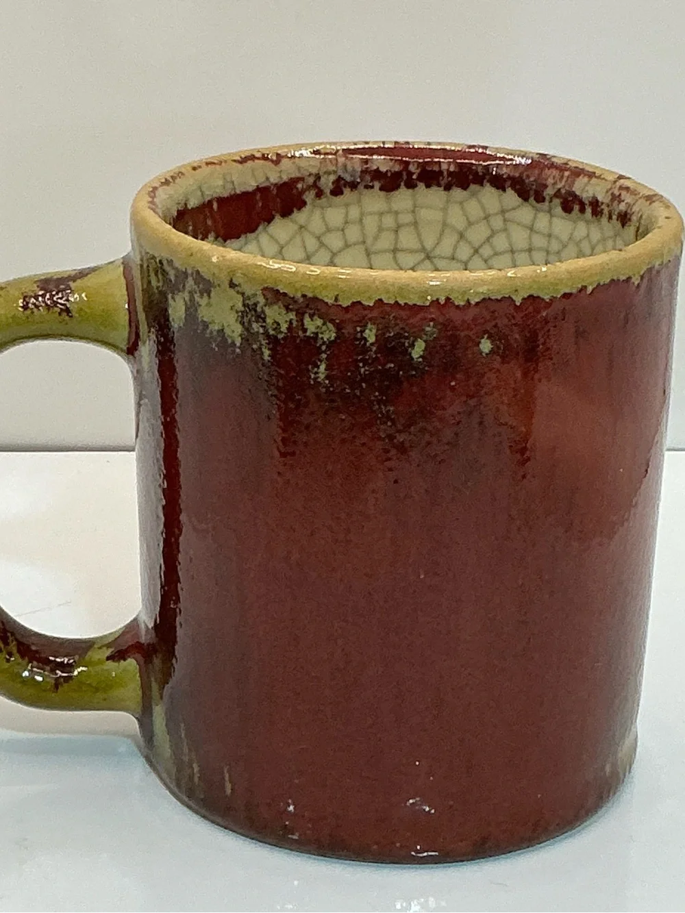 Pier 1 Crackle Collection Rustic Red Green Ceramic Coffee Mug Cup